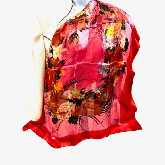 BeautifulPink Red Black Floral  Gianfranco Ferre Scar Silk Chiffon/Satin 34" (30 - Picture 2 of 13